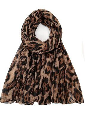 Women's Cheetah Black Cover Hijab Cotton Voile Wrap for Spring Fall Scarf Shawl